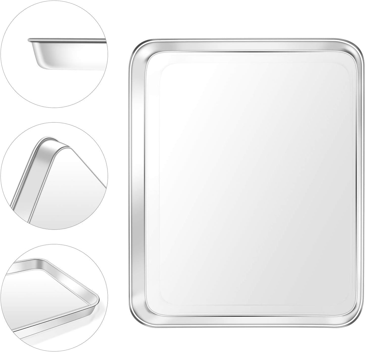 Baking Sheet, Yododo Stainless Steel Baking Pans Tray Cookie Sheet Toaster Oven Tray Pan Cookie Pan, Non Toxic & Healthy, Superior Mirror Finish & Rust Free, Easy Clean & Dishwasher Safe - 10.4 inch