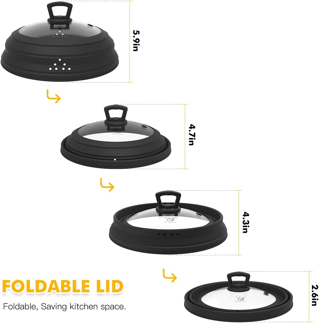 Microwave Splatter Cover Vented Glass Splatter Guard Lid with Collapsible Silicone for Food as Pot Covers 11.8 inch Large 2 Pack