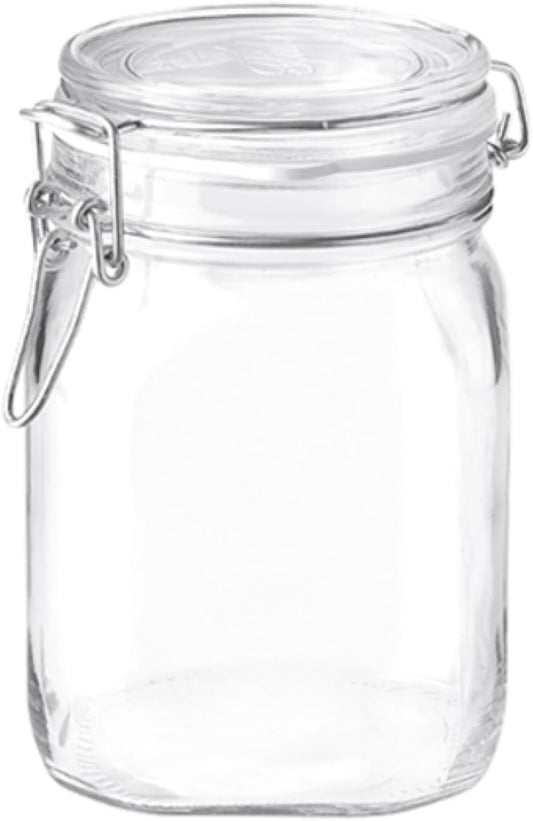 Bormioli Rocco Fido, 2 Pack, 33.75 Oz. Food Storage Glass Jars, Airtight Rubber Seal & Glass Lid, with Stainless Wire Clamp, Mason Jar, Made in Italy