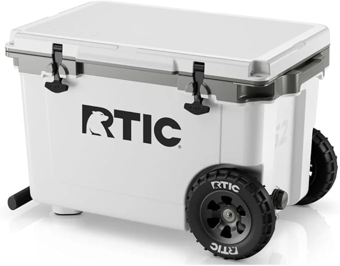 RTIC 52 Quart Ultra-Light Wheeled Hard Cooler Insulated Portable Ice Chest Box for Beach, Drink, Beverage, Camping, Picnic, Fishing, Boat, Barbecue, 30% Lighter Than Rotomolded Coolers