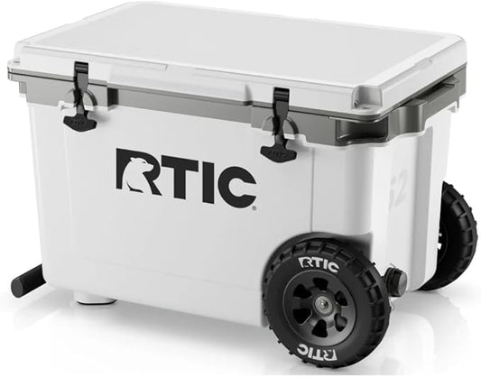RTIC 52 Quart Ultra-Light Wheeled Hard Cooler Insulated Portable Ice Chest Box for Beach, Drink, Beverage, Camping, Picnic, Fishing, Boat, Barbecue, 30% Lighter Than Rotomolded Coolers
