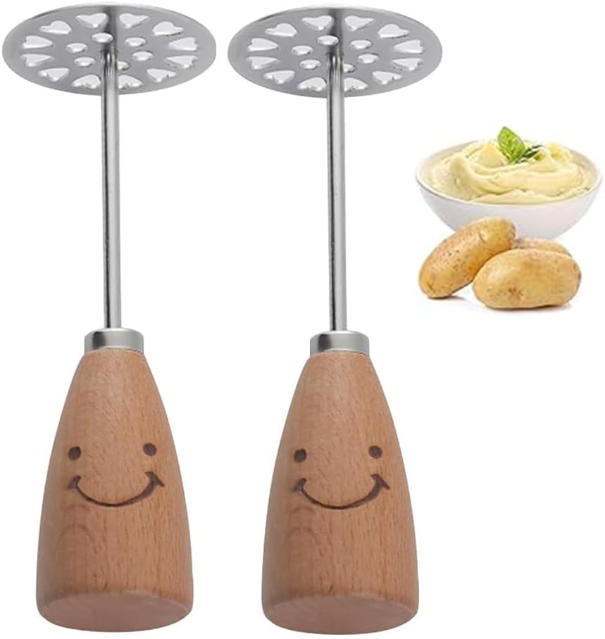 Potato Masher, Stainless Steel Potato Masher,Large Heavy Duty Metal Mashing Utensil,Integrated Kitchen Tool,2 Pieces,5.5 Inch