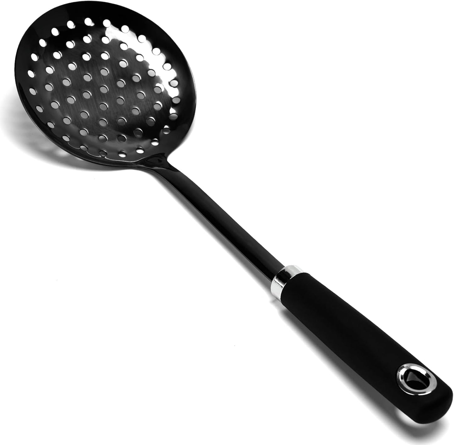 Skimmer Spoon, Slotted Spoons for Cooking, Slotted Spoon, Kitchen Stainless Steel Slotted Serving Spoon, Stainless Steel Strainer, Black