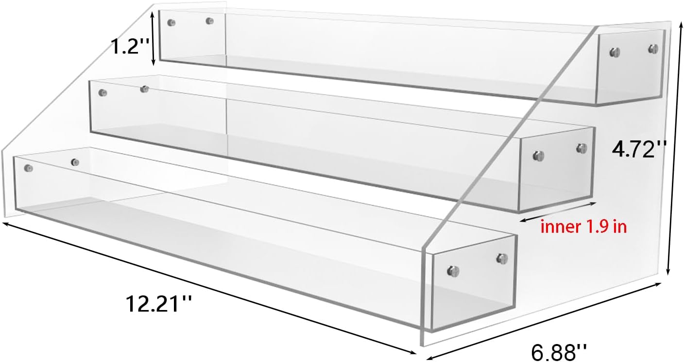 WUIVIUT Acrylic Tiered Spice Shelf Organizer, 3-Tier Transparent Countertop Spice Rack, 12.21 x 6.33 x 4.56 inches, Kitchen Pantry Storage