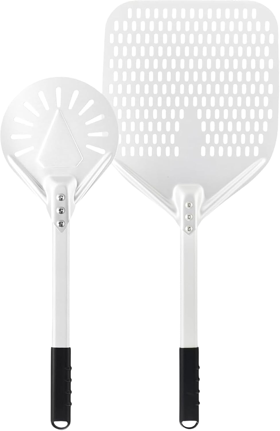 14 Inch + 7 Inch Perforated Pizza Peel Set, Pizza Turning Peel with Metal Handle, Pizza Spatula Paddle for Homemade Pizza Oven Accessories