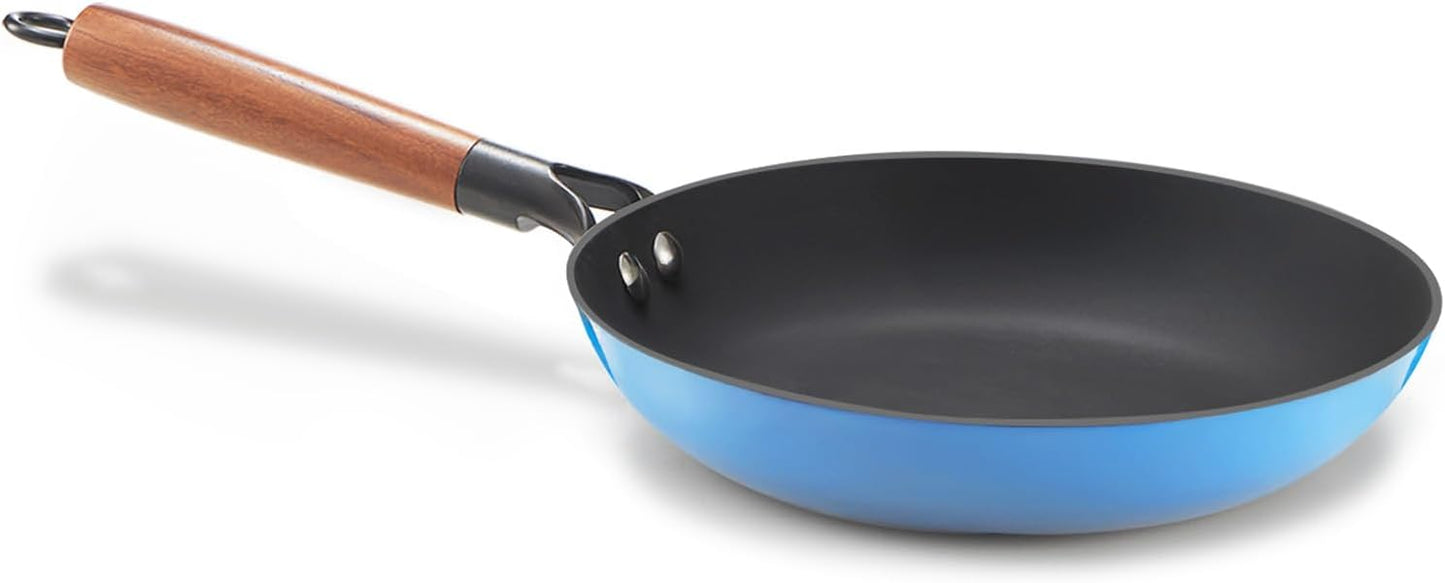 KITESSENSU Titanium Non Stick Frying Pan 8' - Deep Enameled Cast Iron Skillet - Cast Iron Pan for Compatible With All Stovetops - Gradual Cobalt Blue