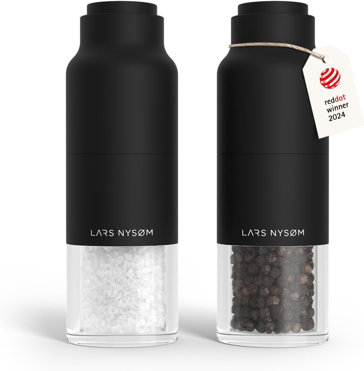 LARS NYSØM Salt and Pepper Grinder Set, Stainless Steel Manual Salt and Pepper Mills, Adjustable Ceramic Grinder, Design Spice Shakers (Carbon Black)