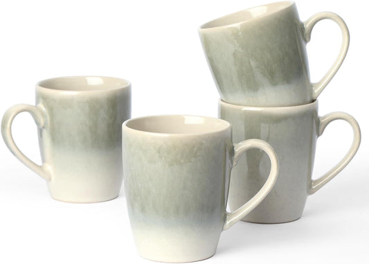 famiware Coffee Mugs Set, 13 oz Mug Set of 4, Stoneware Cups for Latte, Hot Tea, Mocha, Cocoa, Cappuccino, Microwave and Dishwasher Safe, Glacier Series, Sage Green