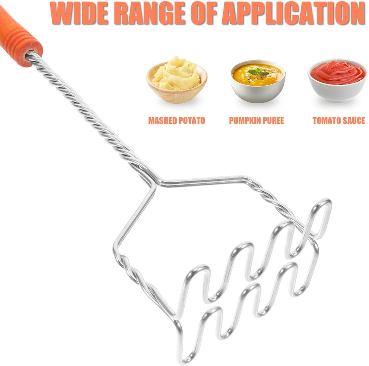 Hemoton Stainless Steel Potato Masher with Non-Slip Handle, Versatile Kitchen Tool for Mashing Potatoes, Vegetables, and Fruits, Dishwasher Safe, 14.56 Inch