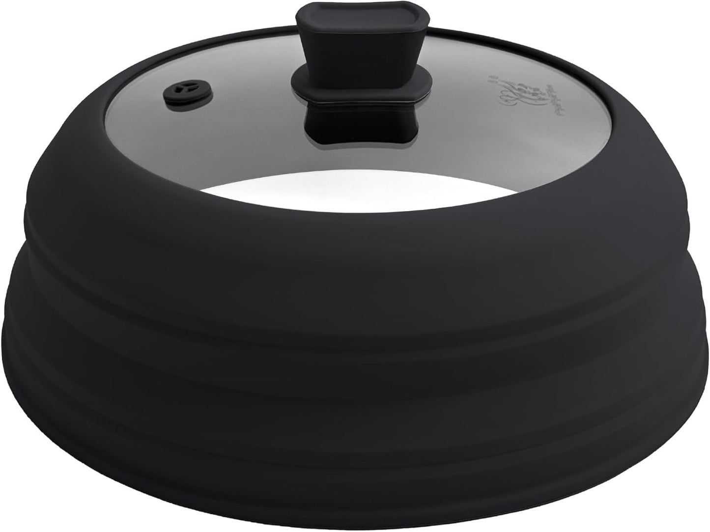 Microwave Splatter Cover for Food Collapsible Glass Microwave Cover Silicone Splatter Guard Dishwasher Safe Splatter Lid for Plates, Bowls, Pots & Stovetop Cooking 10.8" Black