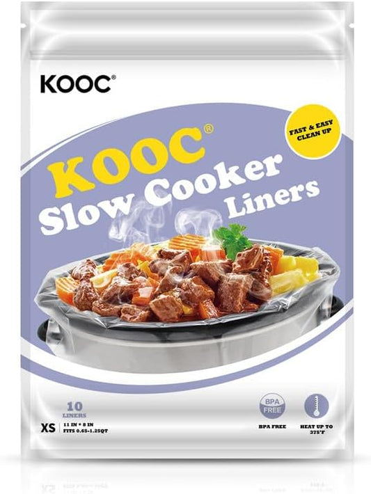 KOOC Slow Cooker Liners 8"x11" 10 Count Mini Size Disposable Pot Liners Cooking Bags Fit 0.65 qt to 1.25 qt Pot BPA Free Fresh Locking Seal Design