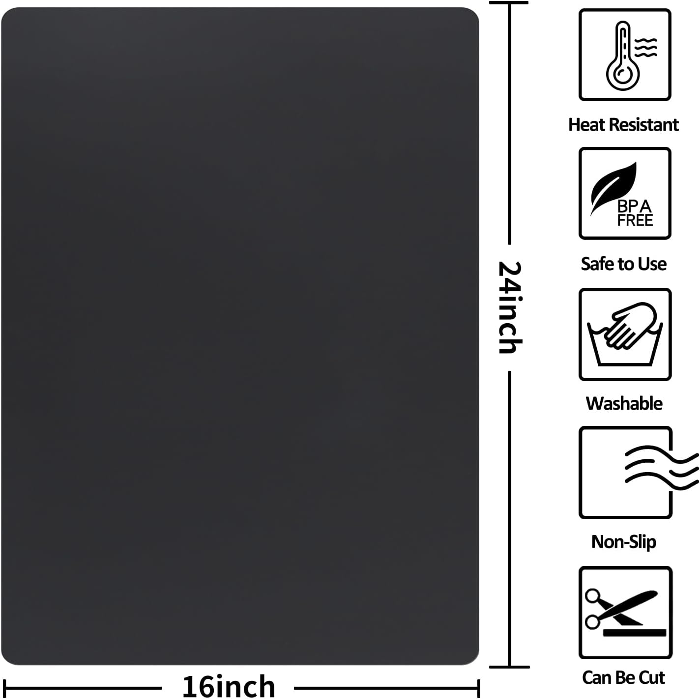 Silicone Mats for Kitchen Counter Thicker Extra Large Heat Resistant Mats Countertop Protector Liners for Bottom of Oven Air Fryer Coffee Maker, 24" x 16" x 2 mm, Black