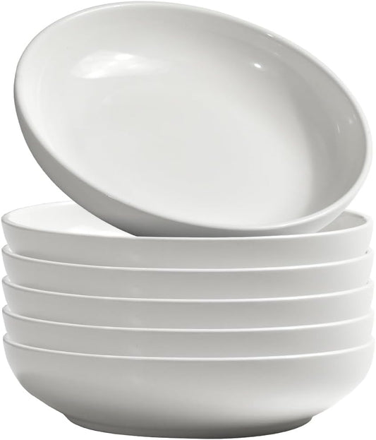 homEdge Pasta Bowls, 30 Ounces Porcelain Serving Bowls for Salad, Soup, Spaghetti, Pasta, Set of 6-White