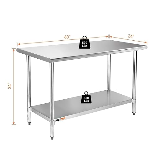 Stainless Steel Table for Prep & Work 60 x 24 inches, 5ft, Heavy Duty Metal Table with Adjustable Undershelf for Commercial Kitchen, Restaurant, Home, Hotel, Laundry Room,Garage, Workshops