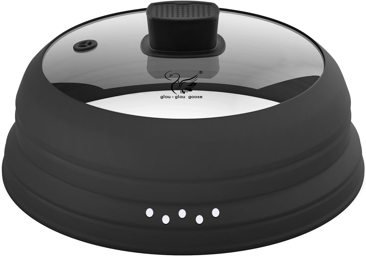 Microwave Splatter Cover Glass Cover Guard Lid with Collapsible Silicone for Food Pot Plate Cover 11.8 inch Black