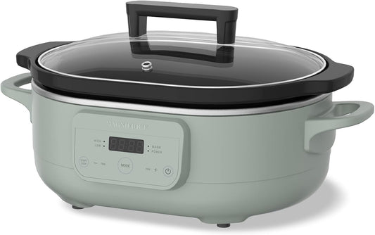 6 Quart Programmable Slow Cooker Removable Healthy Nonstick Crock Pot - Small Kitchen Appliance for Family Dinners - Serves 6+ People - Heat Settings: Keep Warm Olive Olive