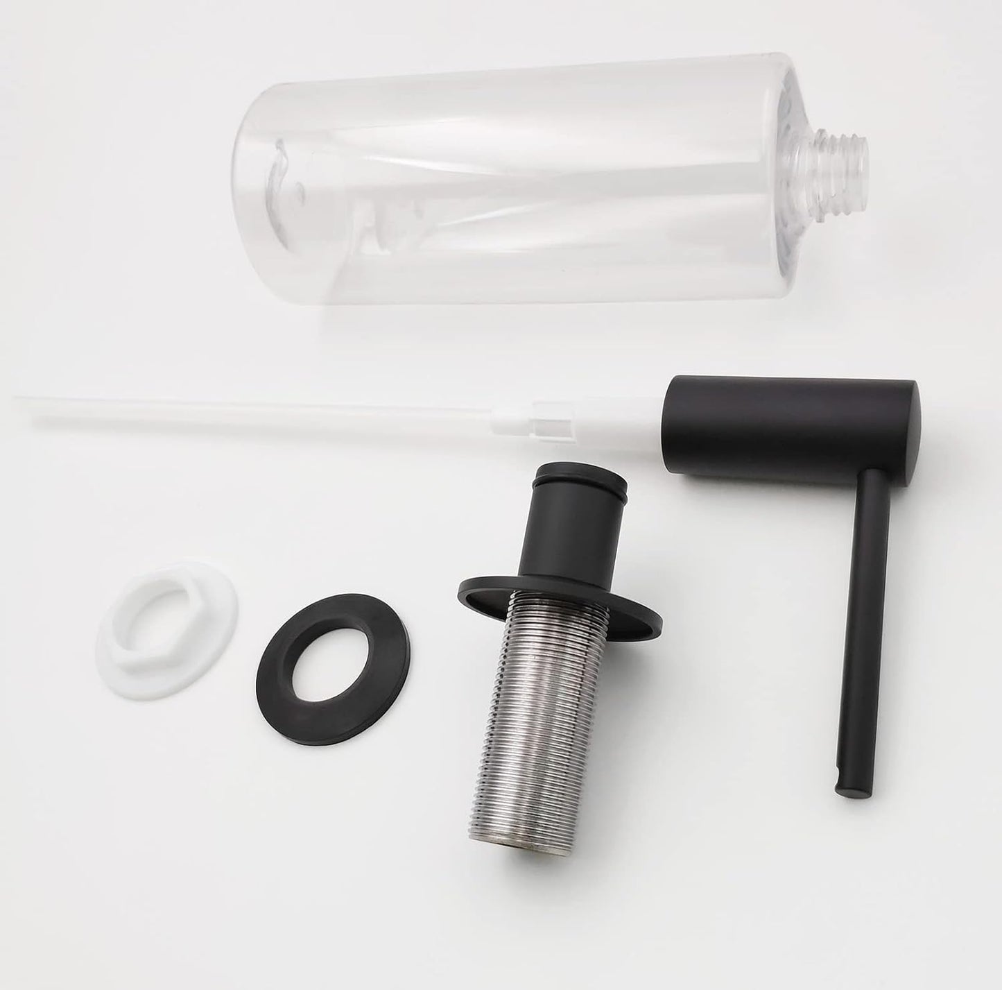 Matte Black Built in Dish Soap Dispenser for Kitchen Sink, Under Counter Brass Pump Head Hand Soap Pump with 17 OZ PET Soap Bottle Refill from Top, Undermount Brass Liquid Soap Dispenser