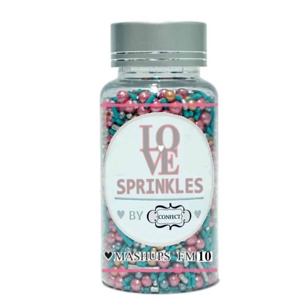 Confect Fusion Pearl Sprinkle Mix – Pink, Teal & Gold Sugar Pearls | Edible Cake Topping for Cupcakes, Cookies & Desserts – Decorative Baking Sprinkles Decoration | Vegan, Gluten-Free, Nut-Free, Soy-Free, Dairy-Free, Palm Oil-Free- 4.2 Oz