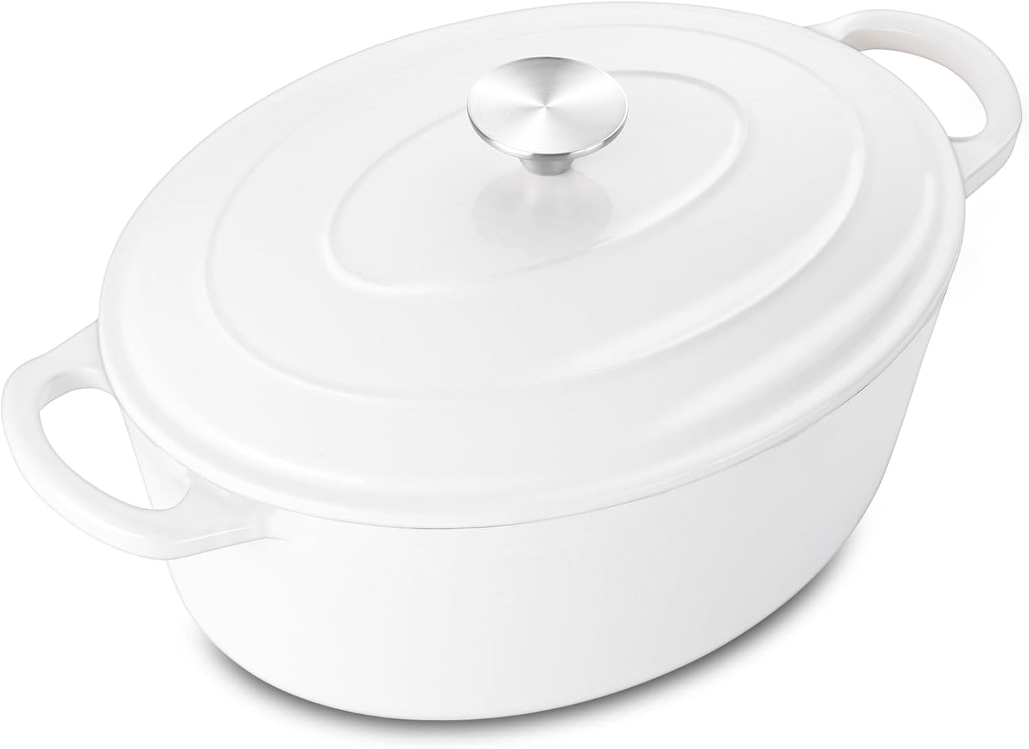 5QT Oval Dutch Oven Pot with Lid, Leonyo 5 Quart Enameled Oval Cast Iron Dutch Oven for Sourdough Bread Breaking, Heavy Duty Cookware for Braising, Stews, Roasting, White