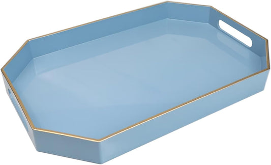 Spsyrine Blue Plastic Serving Tray for Ottoman, Coffee Table, Octagon Decorative Tray for Entertaining, Outdoor, Living Room, Home Decor
