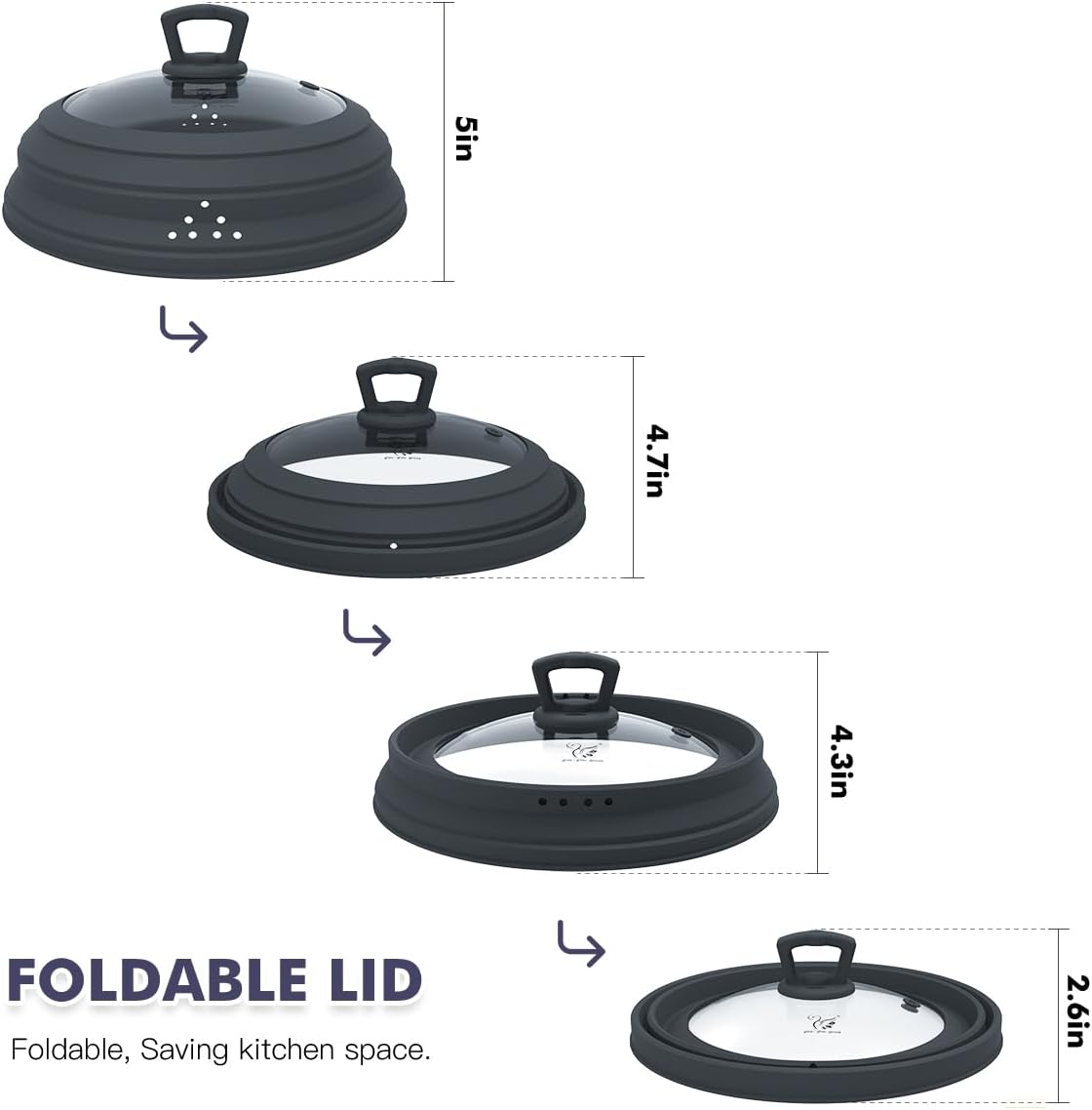 Microwave Splatter Cover Vented Glass Splatter Guard Lid with Collapsible Silicone for Food as Pot Cover Plate 10.8 inch for 6 7 8 9 10 inch Plate Bowl
