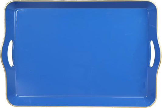 Spsyrine Large Blue Serving Tray with Handles, Plastic Decorative Tray for Coffee Table, Ottoman, Bathroom, Home Decor 17.3"*11.8"*2"