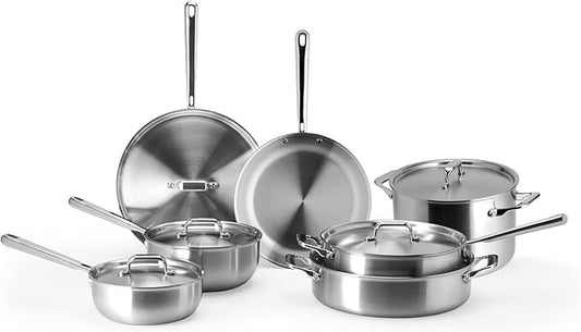 Misen 5-Ply Stainless Steel Cookware Set - Versatile, Dishwasher Safe - 9-Piece Set - 10" Skillet, 12" Skillet, 3 QT Saute Pan & 6 QT Rondeau + Lids, 2 QT & 3 QT Saucier + Lids, 8 QT Stockpot + Lid