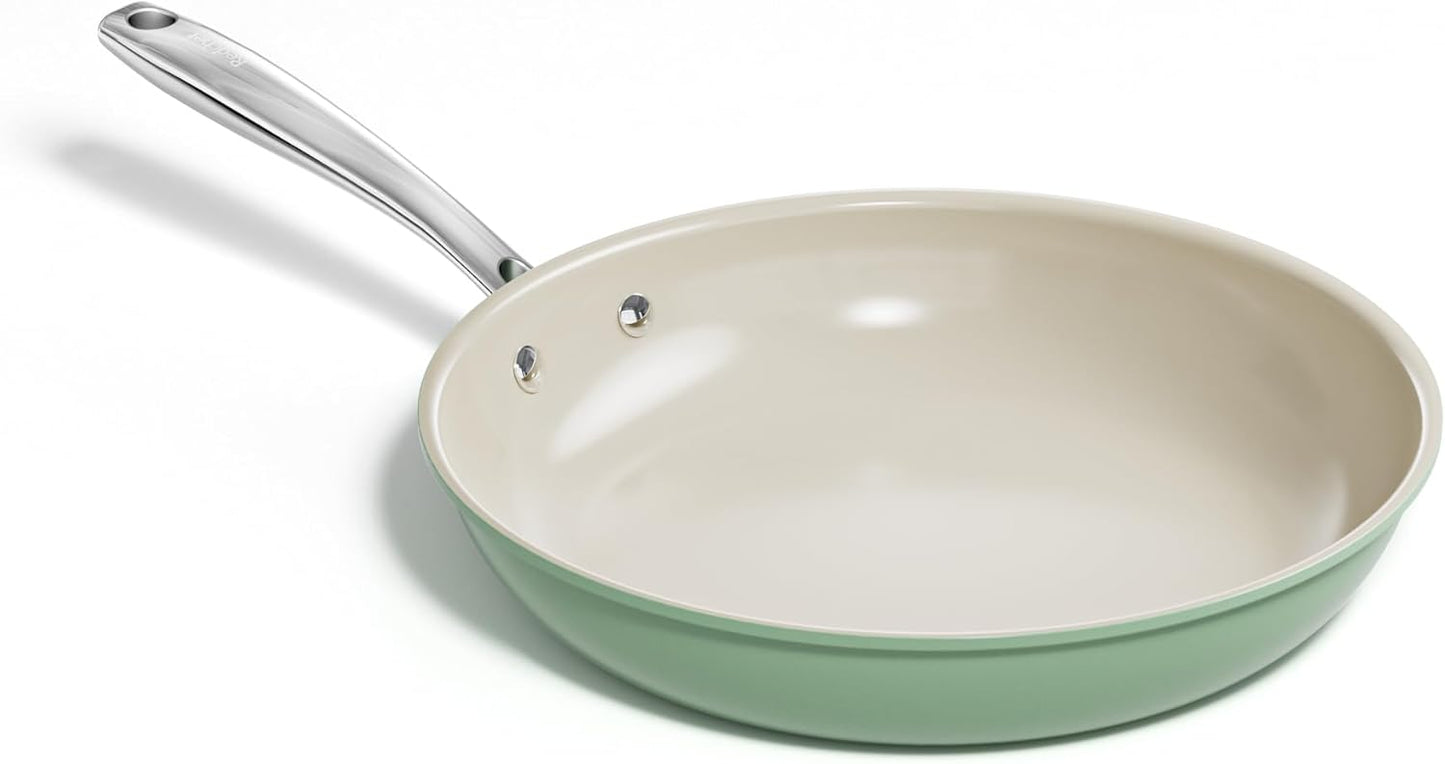 Redchef Nonstick Frying Pan Skillet, Ceramic Non-Stick Saute Pans, 11 inch Cooking Fry Pan with Stay Cool Handle, All Stovetops (Gas, Electric & Induction), Dishwasher/Oven Safe, PFAS-Free (Green)