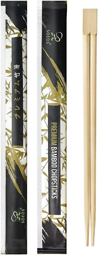 Soeos 500 Disposable Chopsticks Bulk - Natural Wooden Chopsticks & Bamboo Chopstick for Sushi, Takeout, Party - Splinter-Free, Individually Wrapped Single-Use Chopstick (Approx.500 Pairs)