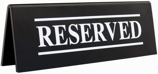New Star Foodservice Stainless Steel Table Tent Sign (Black (Reserved), 6-Inch by 1.5-Inch (Set of 2))