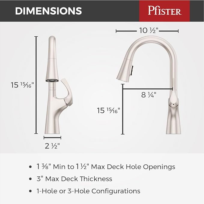 Pfister Talega Kitchen Faucet with Pull Down Sprayer, Single Handle, High Arc, NSF Certified, Spot Defense Stainless Steel Finish, F5297TEGS