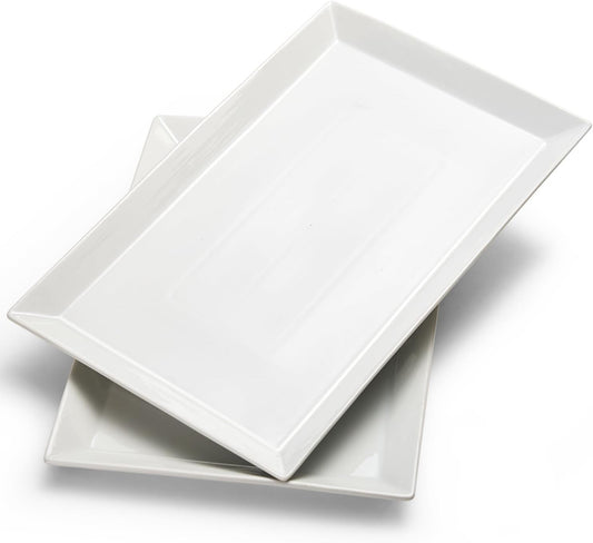 MIECOO Large Serving Platters, 18.5" x 11.5" White Serving Trays Set, Rectangular Porcelain Plates for Party, Wedding, Birthday, Entertaining, Food, Appetizer, Fruit, Sushi, Dessert, Set of 2