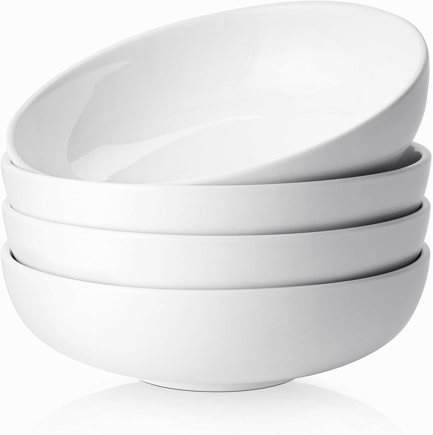 DOWAN Pasta Bowls 47 oz, Large Salad Bowls 2.5" Deep Soup Bowls, Porcelain Serving Bowls Set of 4, Big Kitchen Dinner Bowl Plates Pasta Plates, Microwave & Dishwasher Safe, Creamy White