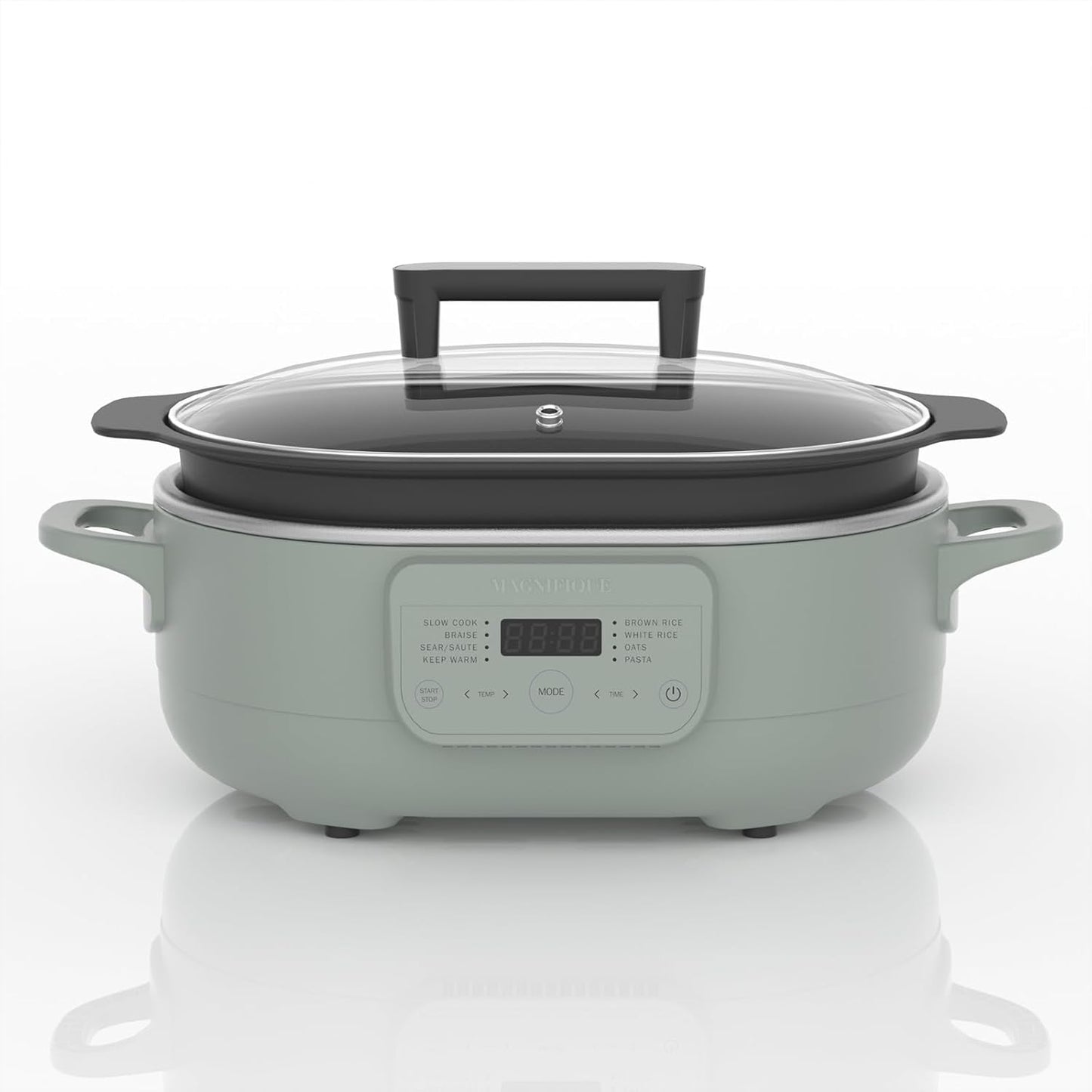MAGNIFIQUE 6 Quart Multi-Cooker, with 8-in-1 Casserole Programmable Slow Cooker, Dutch Oven, Pasta, Nonstick, Oven Safe Pot to 500°F Olive Olive