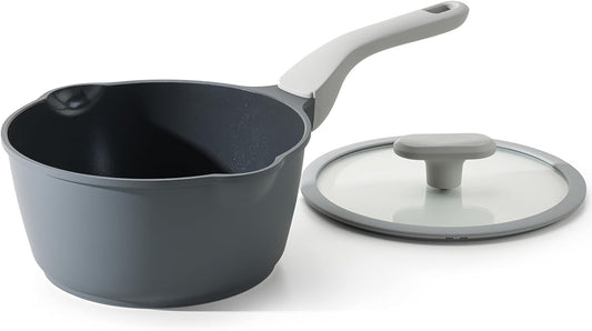 Nonstick Saucepan with Lid, 2.7 Quart Ceramic Sauce Pan, Non Toxic Sauce Pot with Pour Spouts for Multipurpose Use, PTFE, PFOA & PFAS Free, Induction Compatible.