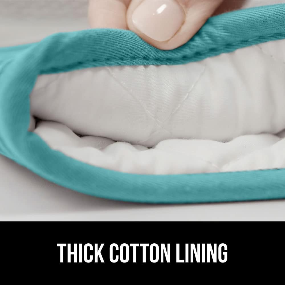 GORILLA GRIP BPA-Free Soft Silicone Oven Mitts, 14.5x8.3, Heat Resistant and Waterproof Cooking Gloves, Thick Cotton Lining, Flexible Gripping for Baking Grilling, Kitchen Potholders Set, Turquoise