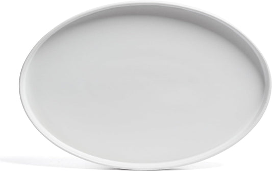 over&back Stackable Stoneware Serving Platter - Elegant 1-Piece Oval Serving Platter to Complete Your Kitchen Set - Perfect for Appetizers, Desserts, and More - 16" L x 11" W - Semi-Matte White