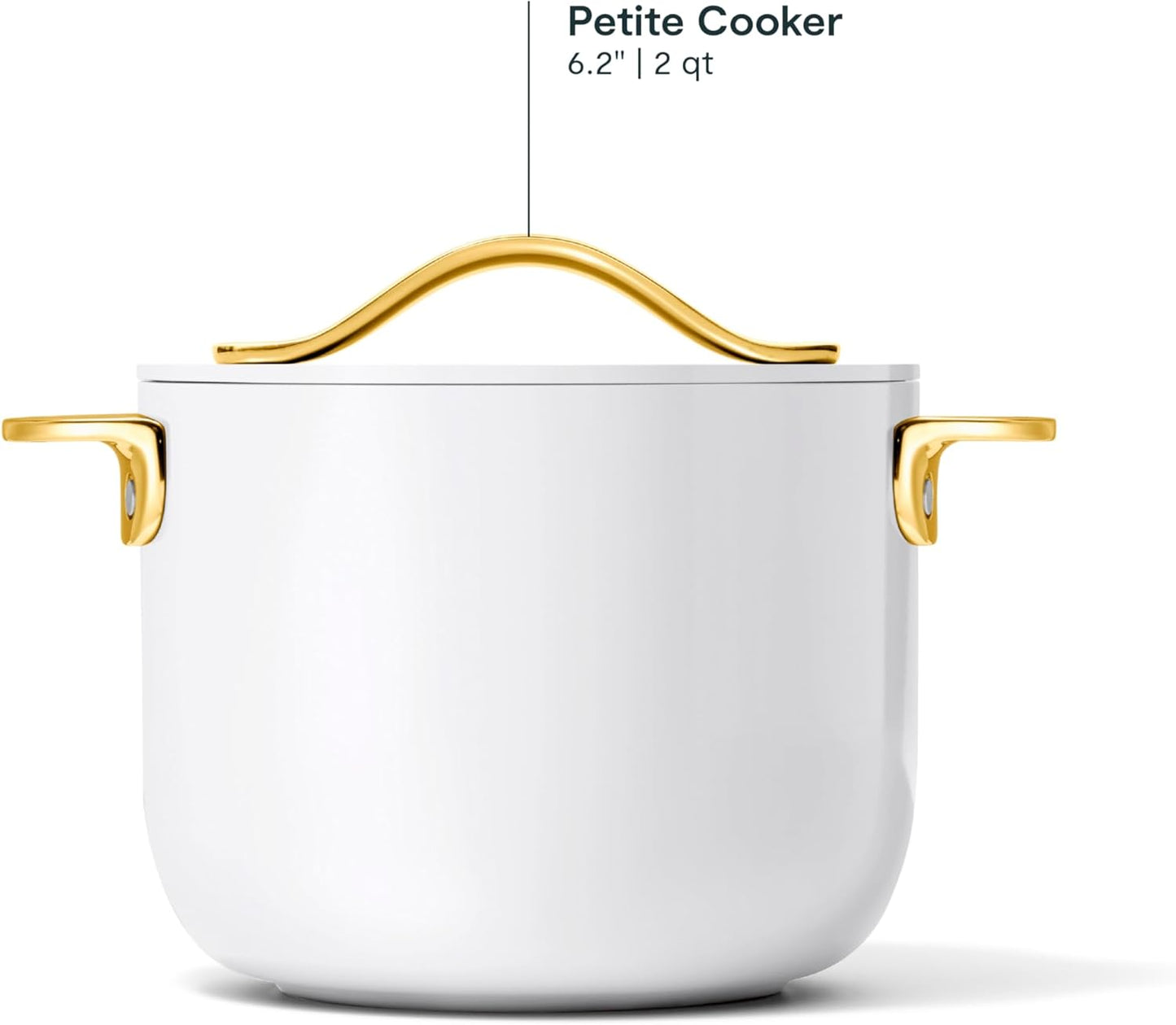 Caraway Petite Cooker - 2 Qt Ceramic Coated Pot - Free From Forever Chemicals - Perfect for Rice, Grains, or Sauces - White