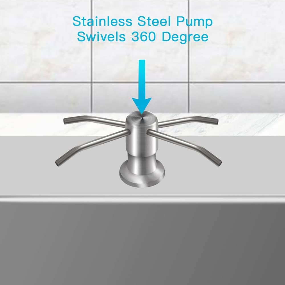 Dish Soap Dispenser for Kitchen Sink (Brushed Nickel), Countertop Sink Soap Dispenser Water Pump with 47” No-Spill Extension Tube Kit Design for Kitchen Bathroom, No More Refills （Sliver）