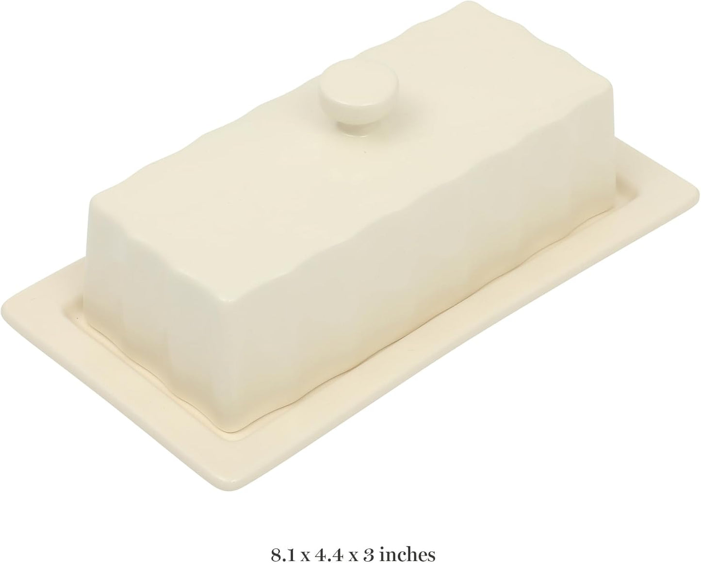 Martha Stewart Broadbrook Stoneware Butter Dish with Lid, Rectangular Covered Butter Keeper, 8.1 x 4.4 x 3 Inches, Classic Cream Glaze, Dishwasher Safe Ceramic Storage for Counter or Table