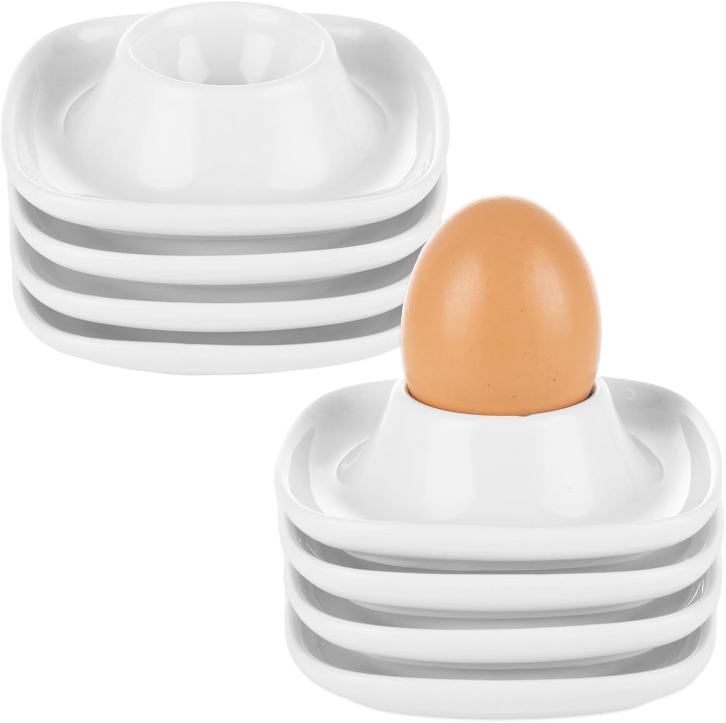 8PCS Ceramics Egg Holder, Stackable Egg Cups for Soft Boiled Eggs, White Egg Cups Porcelain Egg Dish with Base for Hard and Soft Eggs