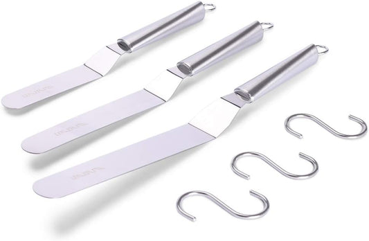 Offset Spatulas Cake Icing Knife 6 8 10 Inch with 3 Metal Hook Angled Cake Frosting Decorating Spatula Set of 3