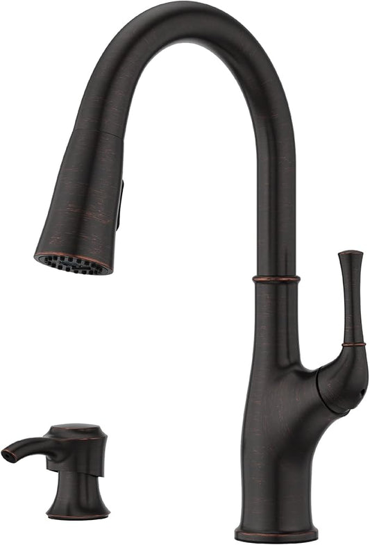 Pfister Alderwood Kitchen Faucet with Pull Down Sprayer and Soap Dispenser, Single Handle, NSF Certified, Tuscan Bronze Finish, F5297AWY