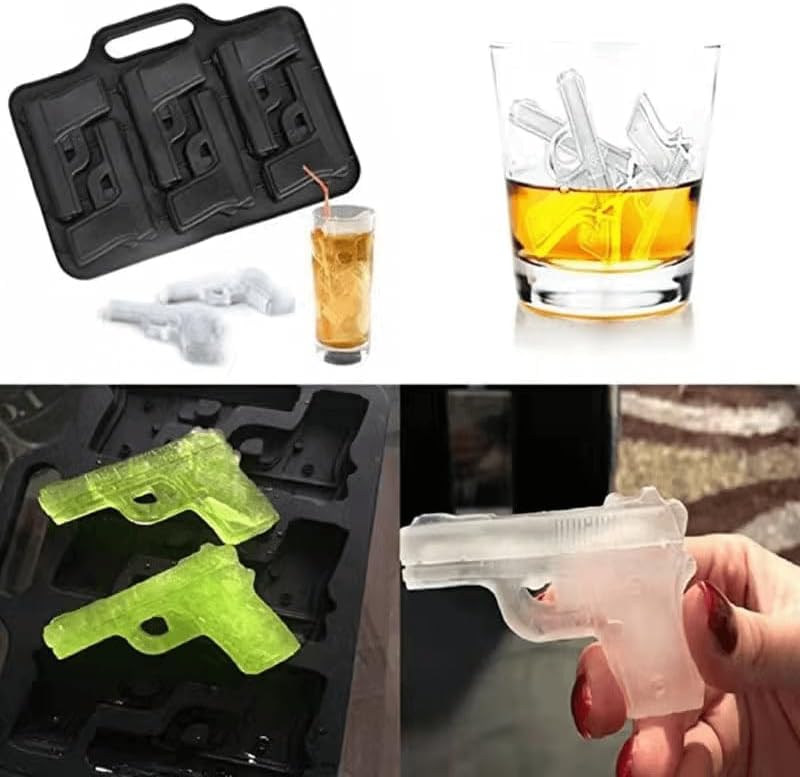 Pistol Ice Cube Mold Ice Cube Tray Mold Ice Cream Maker Chocolate Cake Baking Cakesicle Molds 3D Gun Shape Cold Drink DIY Whiskey Wine Ice Maker Accessories