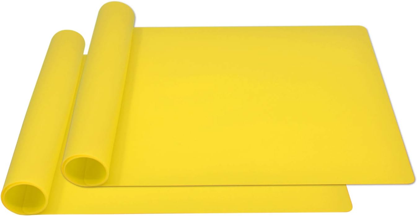 Silicone Placemats, Food-Grade Non-Slip Waterproof, Dining, Stain Resistant, Countertop Protector, Kitchen Counter Mat, Heat Resistant, Baking mat Dishwasher Safe (23.6"×15.7"-2pack, Yellow)