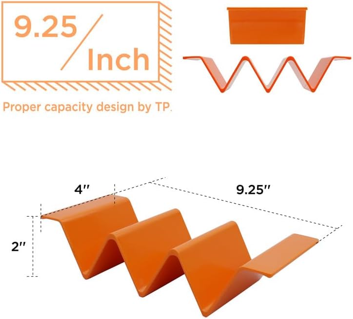 TP Taco Holder Stands, Set of 2 Melamine Large Taco Serving Rack Tray with Handle, Holds 3 Tacos, Dishwasher Safe, Ideal for Taco Night, Party, Home, Fiesta, Orange