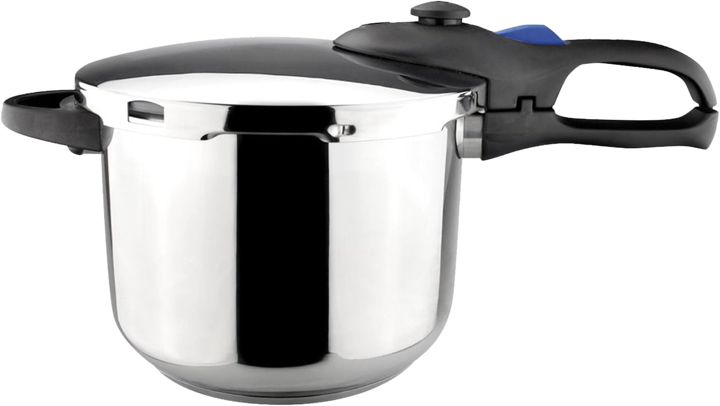 MAGEFESA Favorit 6.3 Qt Pressure Cooker – Easy-to-Use Fast Cooking Pot, 18/10 Stainless Steel, Induction Compatible, Even Heat Distribution, Works on All Stovetops
