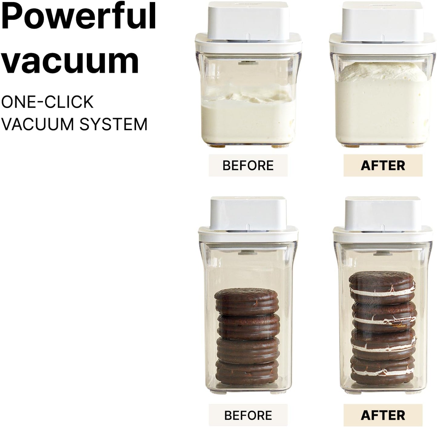 Premium Airtight Food Storage Containers & Vacuum Sealer Machine Starter Set, 4-piece Container with Sealer, 100% Leak Proof,Keep food fresh up to 5 times longer than non-vacuum strorage.