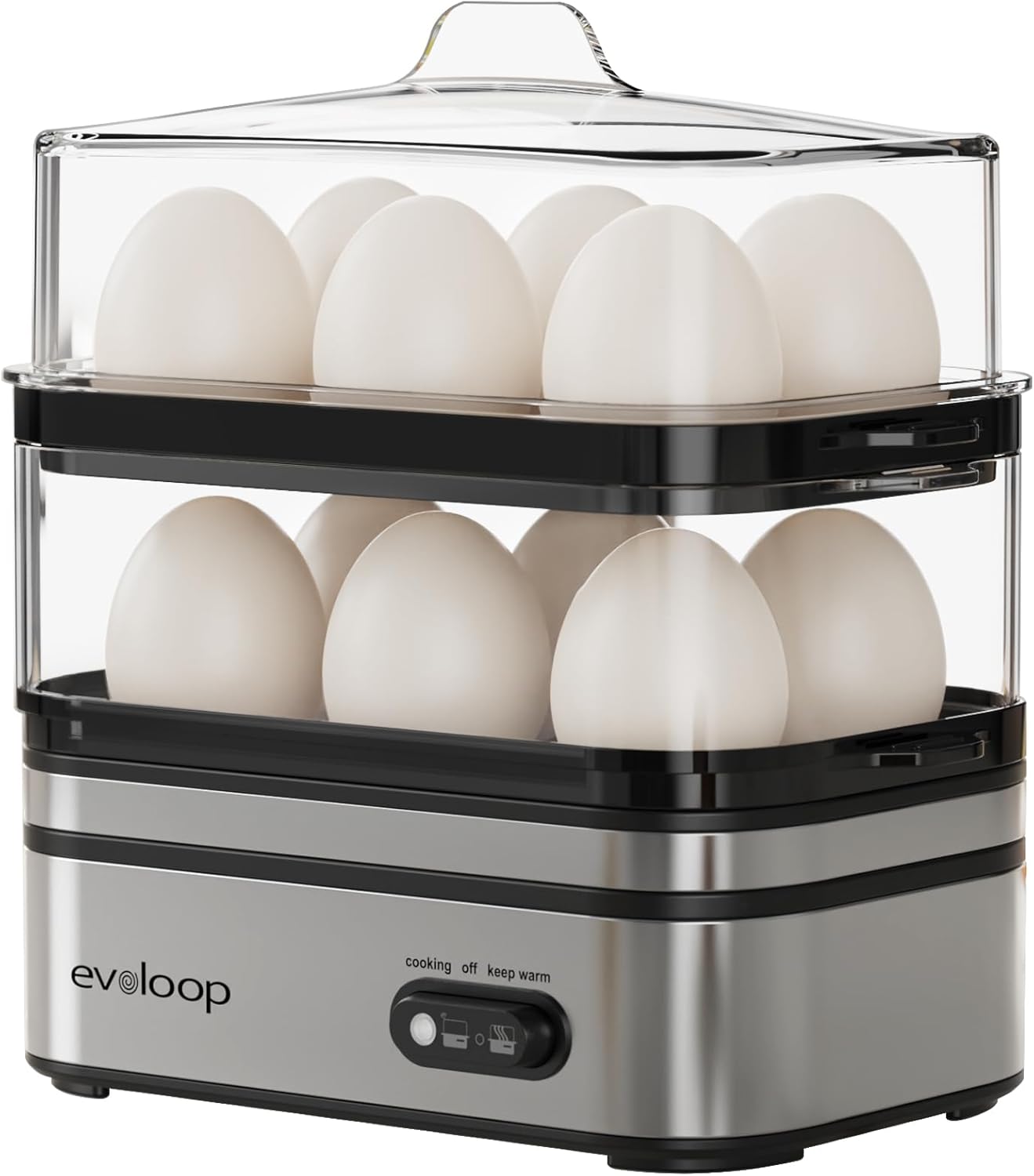 Rapid Egg Cooker Electric 12 Eggs Capacity, Soft, Medium, Hard Boiled, Poached, Omelet Maker Egg Poacher & Vegetable Steamer, BPA Free Tray