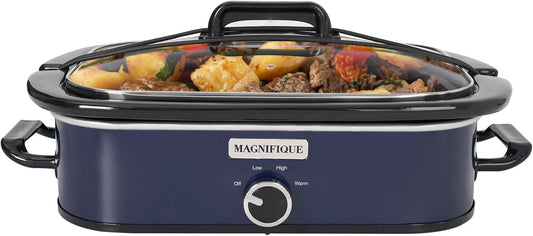 Magnifique 4-Quart Slow Cooker with Casserole Manual Warm Setting - Perfect Kitchen Small Appliance for Family Dinners, Dishwasher Safe Crock, Blue